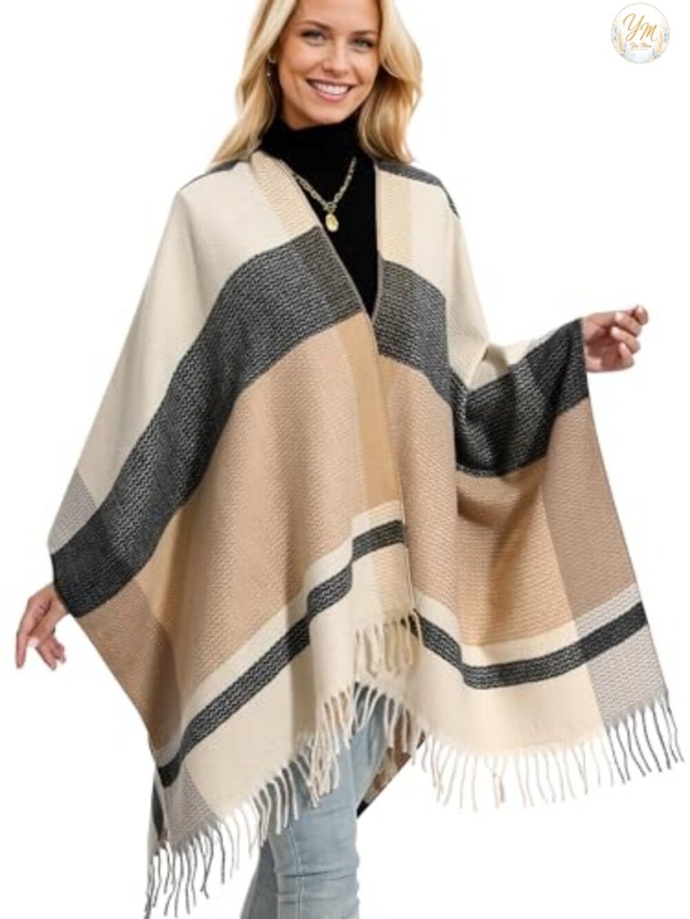 Womens Winter Shawl Wrap Poncho Tassels Acrylic Pashmina